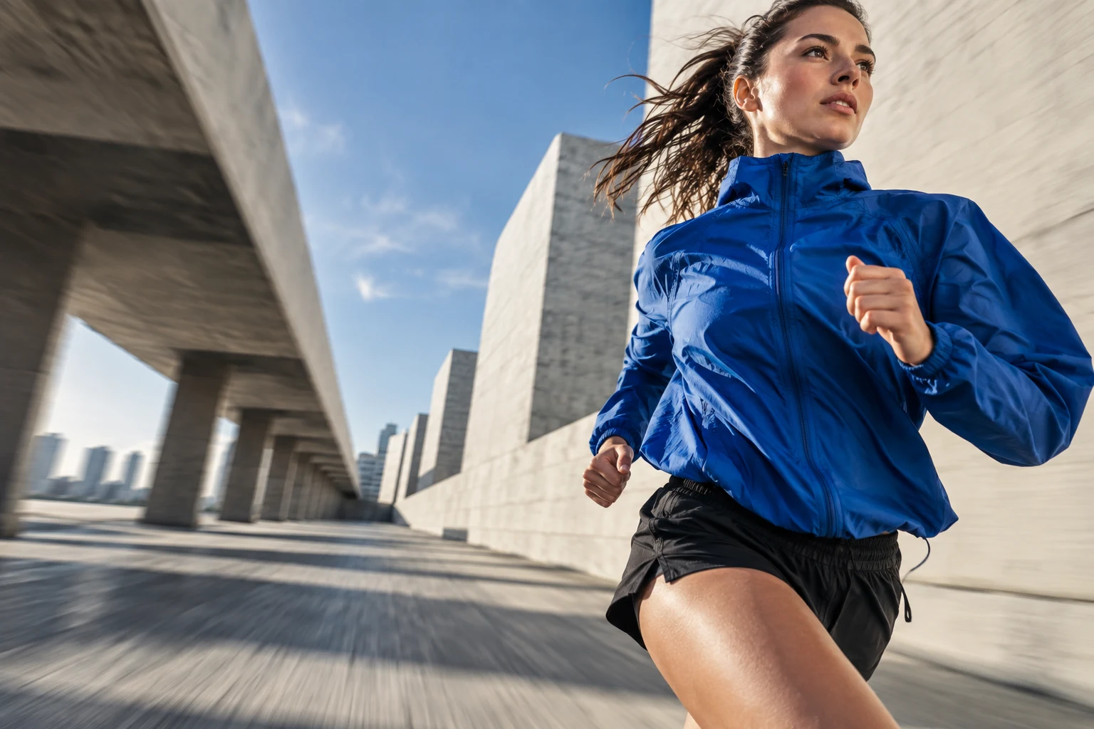 Campaign concept: a runner moving forward through an urban setting